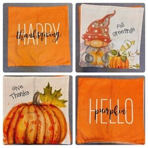 Fall Pillow Covers 18x18 Set of 4 Gnome Pumpkin Thanksgiving Autumn